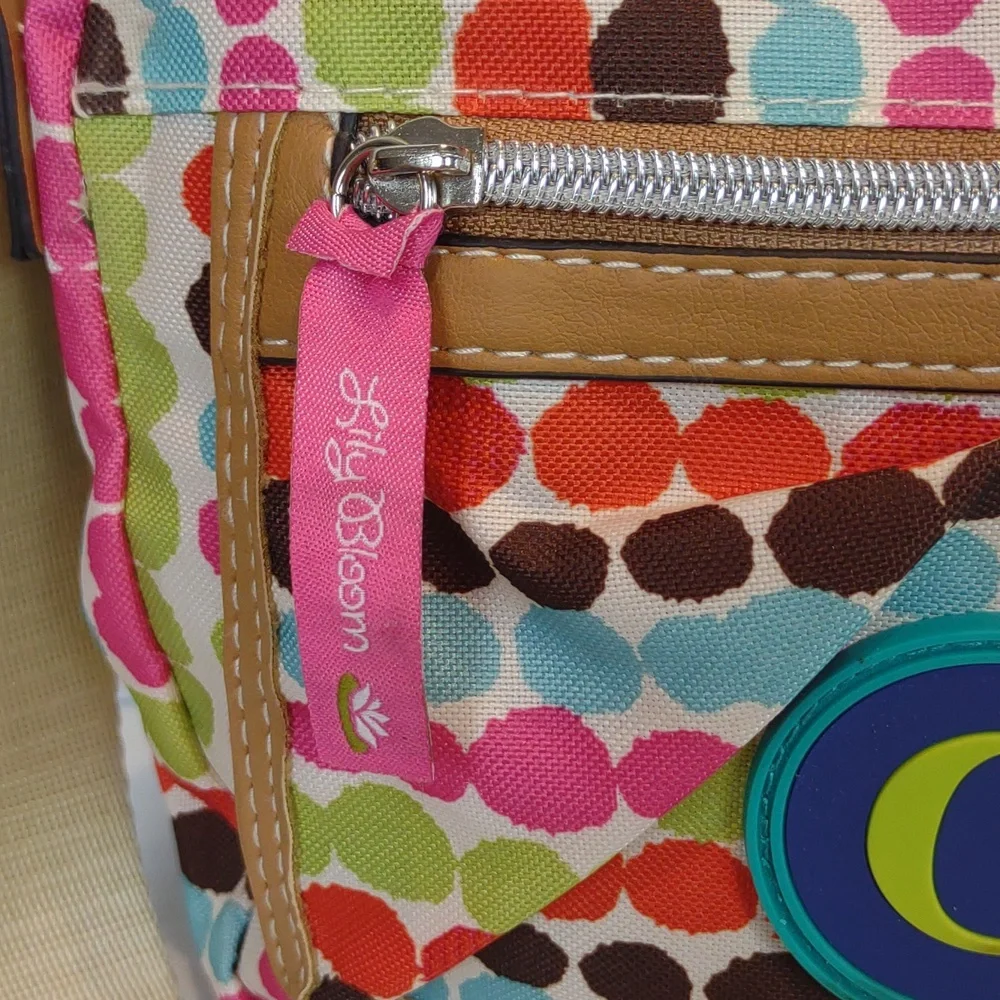 Lily Bloom Multi-Color Polka Dot Crossbody Purse Karma Bloom Fabric Initial 
